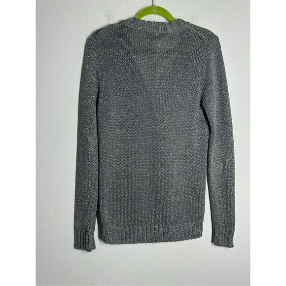 J.Crew Metallic Silver Knit Sweater Cardigan Shiny Glam Pockets V Neck Sz M - Picture 5 of 11